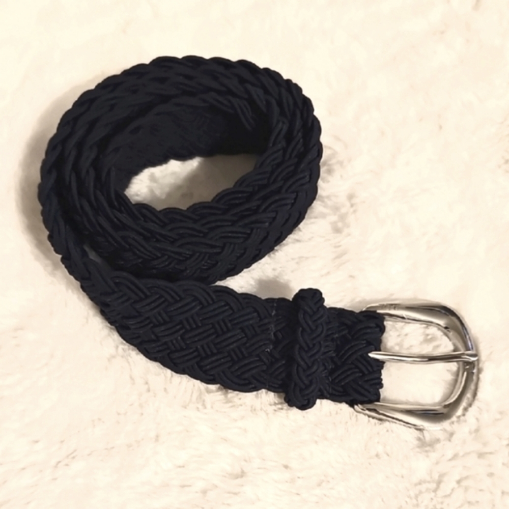 Lauren Ralph Lauren Navy Braided Belt with Silver Accent and Buckle Women's - Picture 3 of 5
